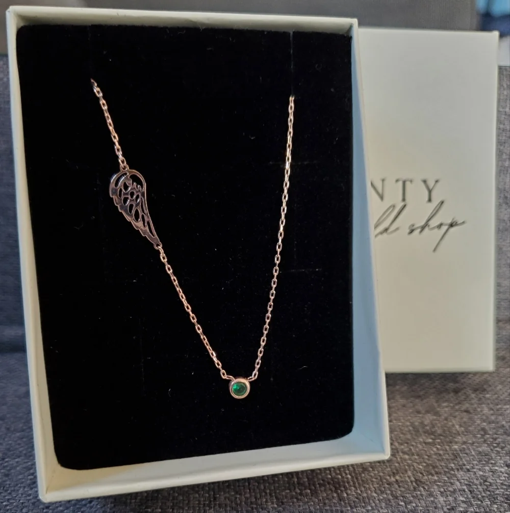 Memorial Necklace - Birthstone Angel Wing Necklace